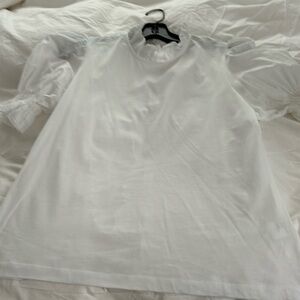 Brand new, never worn, me+em, 100% cotton, white, ruffled elevated t-shirt